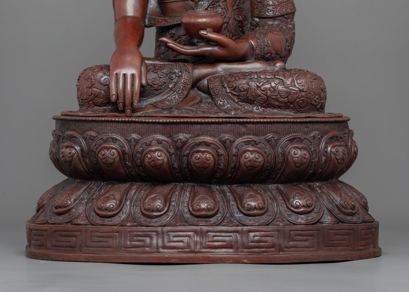 Statue of Shakyamuni Buddha: The Enlightened One | Majestic Oxidized Copper Sculpture