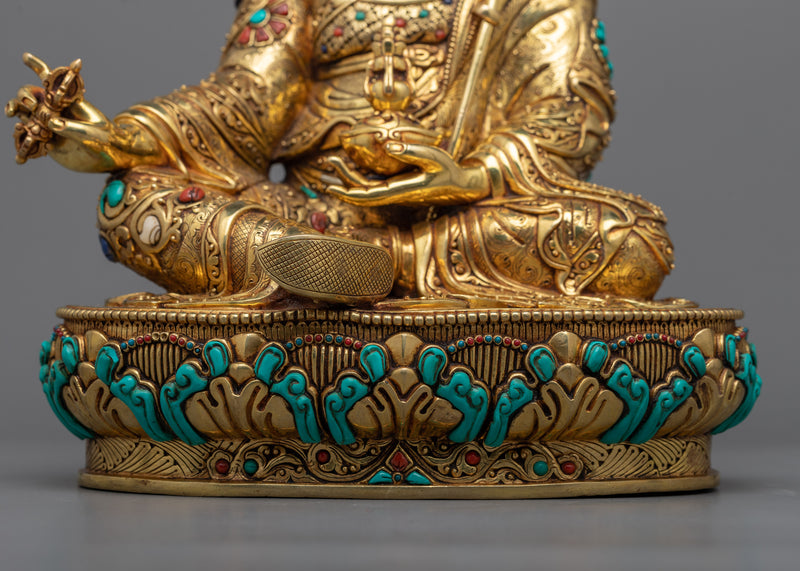 Divine Padmasambhava Guru Sculpture in 24K Gold | Embodiment of Enlightenment