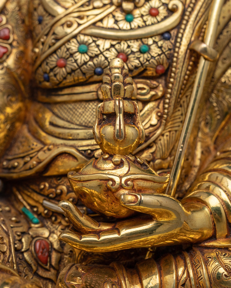 Divine Padmasambhava Guru Sculpture in 24K Gold | Embodiment of Enlightenment