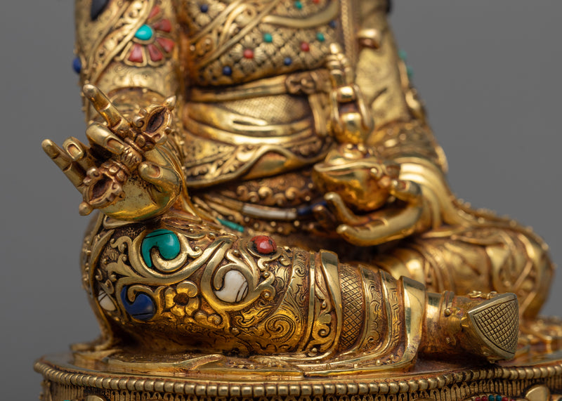 Divine Padmasambhava Guru Sculpture in 24K Gold | Embodiment of Enlightenment