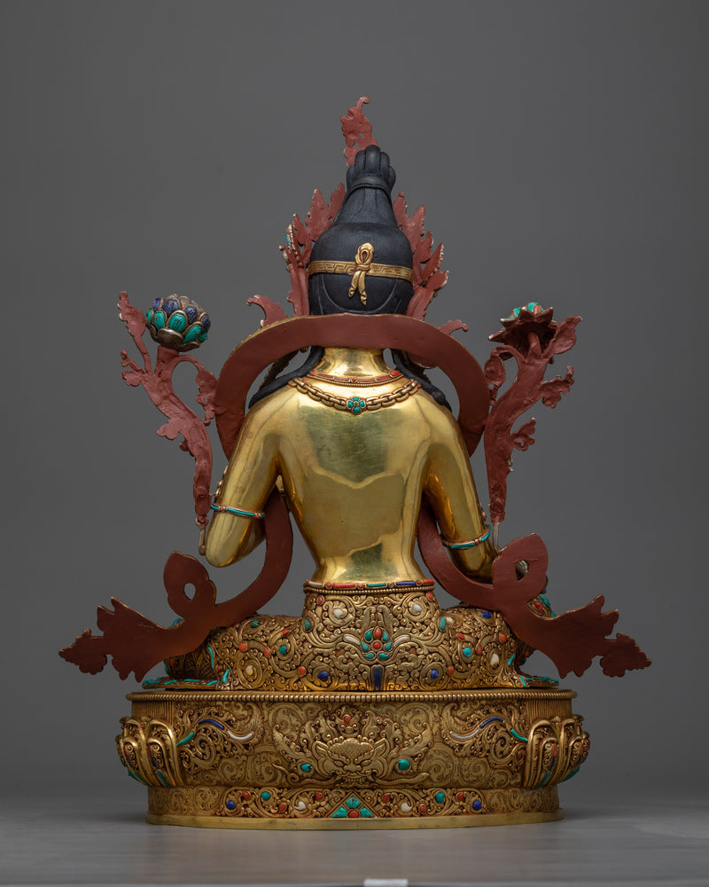 Spiritual Statue of Green Tara | Divine Feminine Grace in 24K Gold