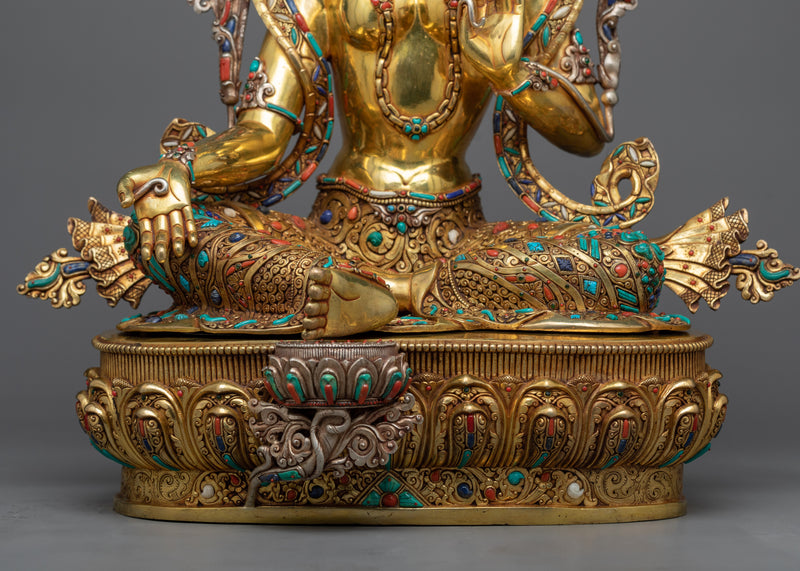 Spiritual Statue of Green Tara | Divine Feminine Grace in 24K Gold