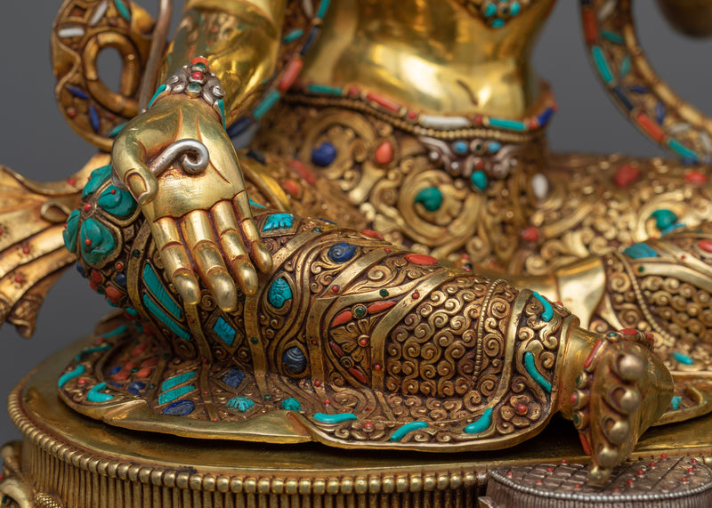 Spiritual Statue of Green Tara | Divine Feminine Grace in 24K Gold