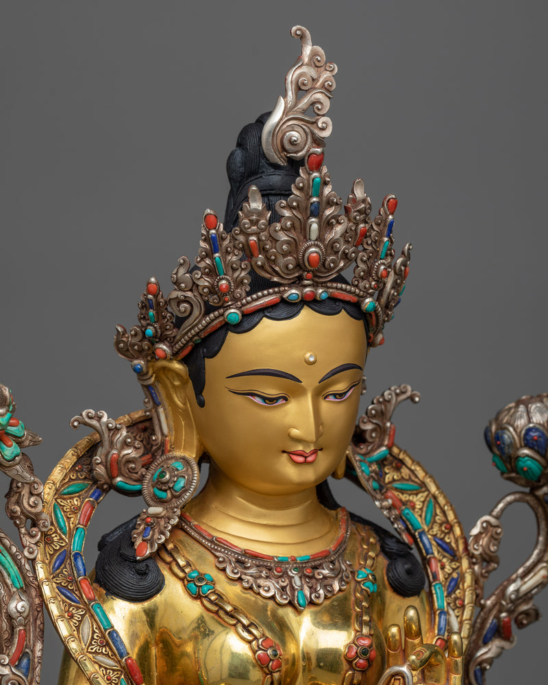 Spiritual Statue of Green Tara | Divine Feminine Grace in 24K Gold