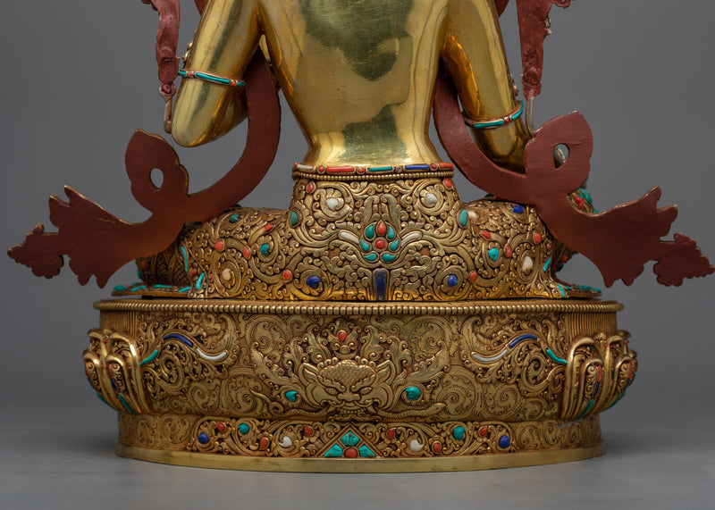 Spiritual Statue of Green Tara | Divine Feminine Grace in 24K Gold