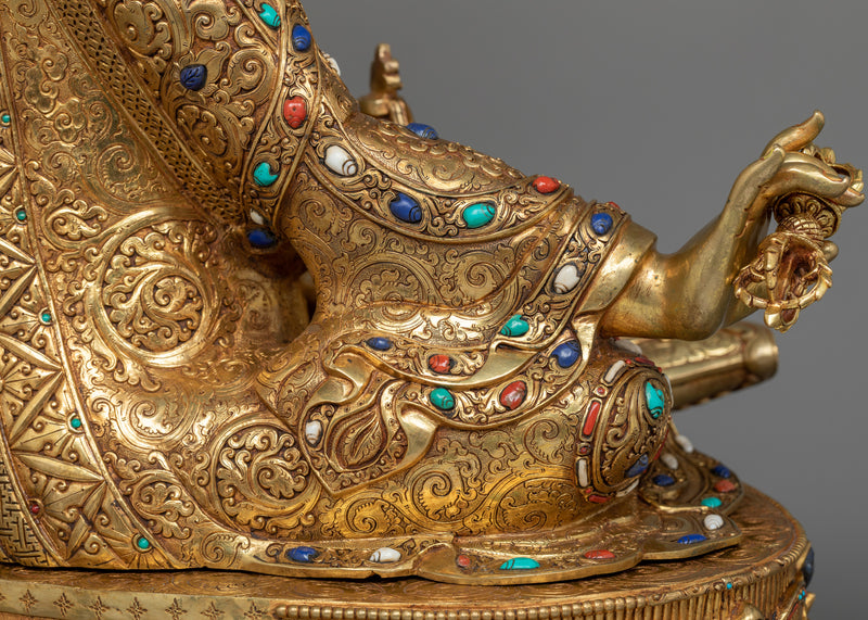 Guru Rinpoche Padmakara Statue in Triple Gold Resplendence | Himalayan Art