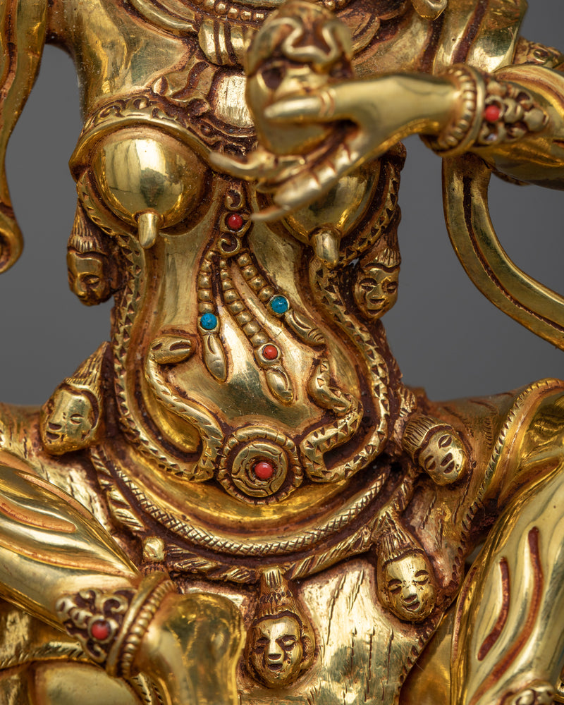 Majestic Mahakala Palden Lhamo Gold Gilded Sculpture | Protectors of Dharma