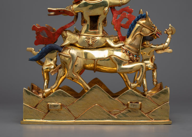 Majestic Mahakala Palden Lhamo Gold Gilded Sculpture | Protectors of Dharma