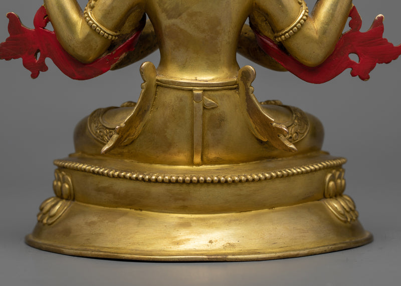 Four-Armed Lokeshvara in Gold Gilded Splendor | Compassion in Every Direction