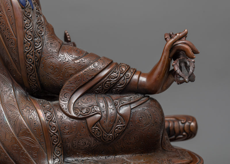 Guru Rinpoche in Oxidized Copper Sculpture | Monumental Presence of Spiritual Master