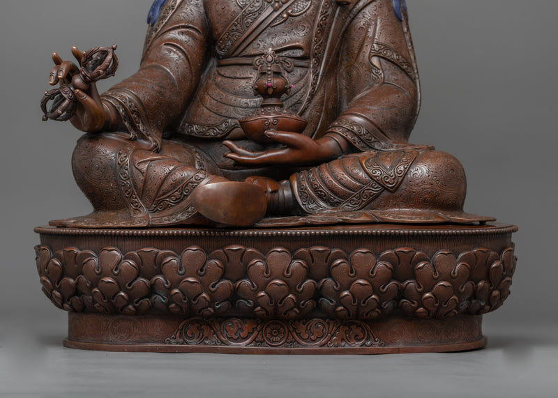 Guru Rinpoche in Oxidized Copper Sculpture | Monumental Presence of Spiritual Master