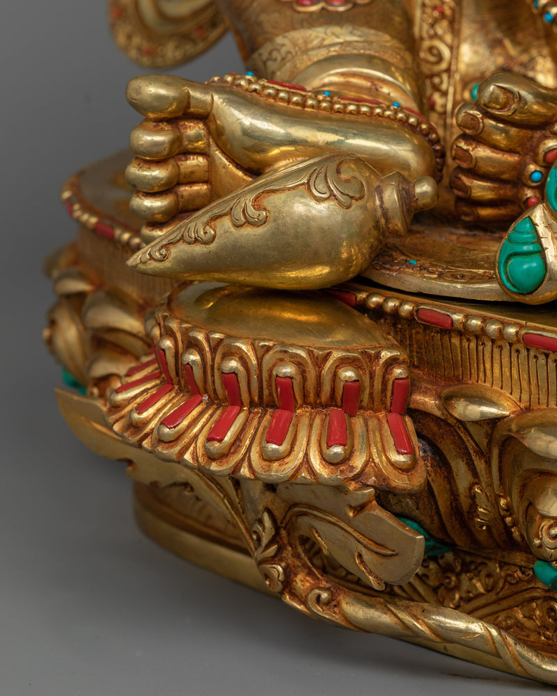 Dzambhala The Buddha of Wealth | Seated on a Gemstone Decorated Throne