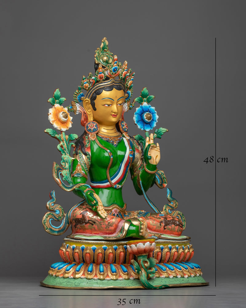 Hand-painted Colorful Green Tara Statue | Compassionate Enlightened Female Buddha