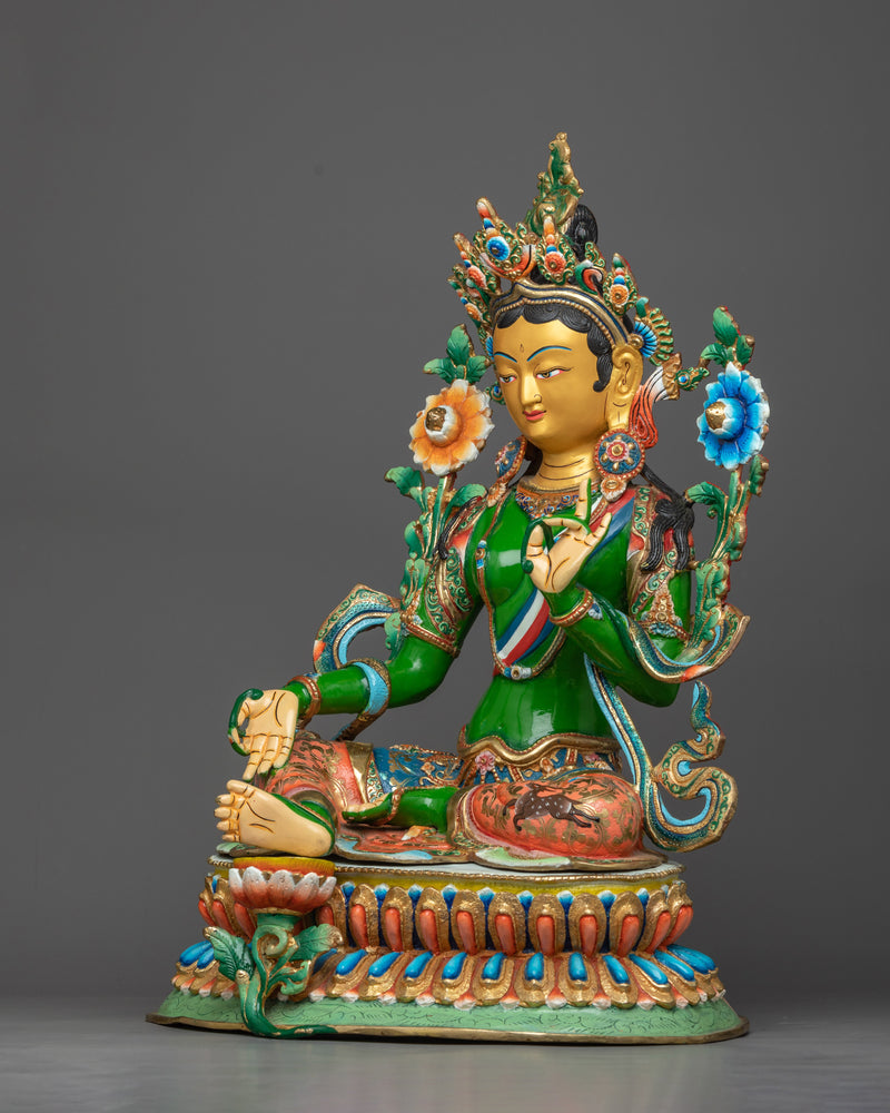 Hand-painted Colorful Green Tara Statue | Compassionate Enlightened Female Buddha