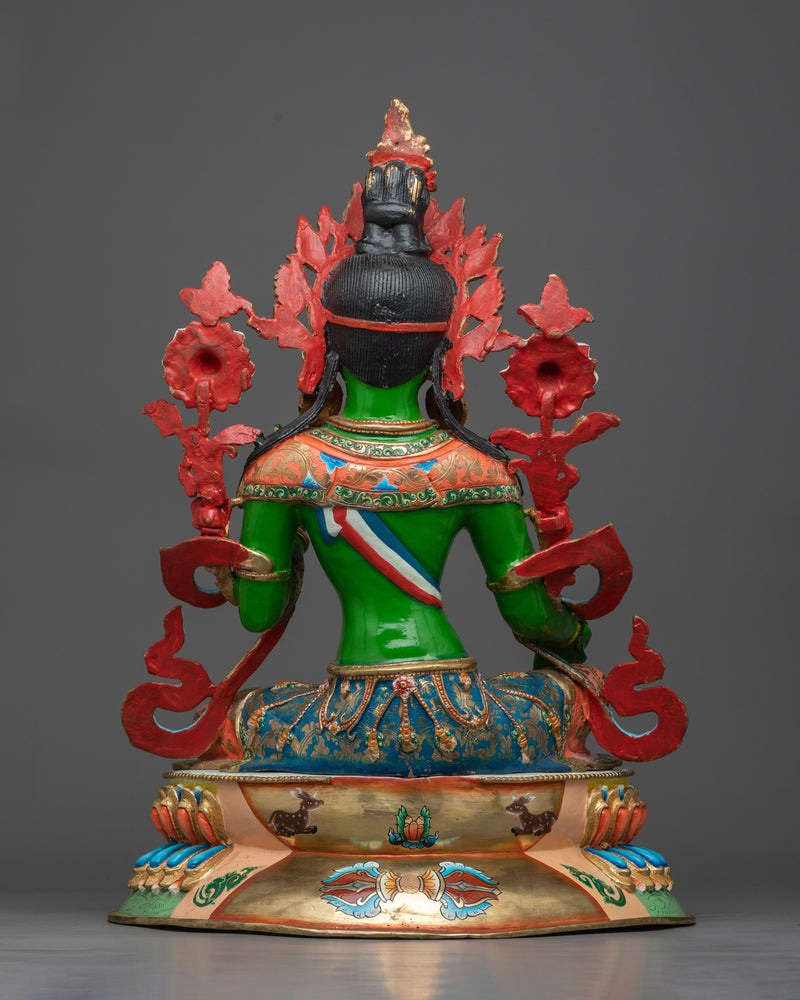 Hand-painted Colorful Green Tara Statue | Compassionate Enlightened Female Buddha