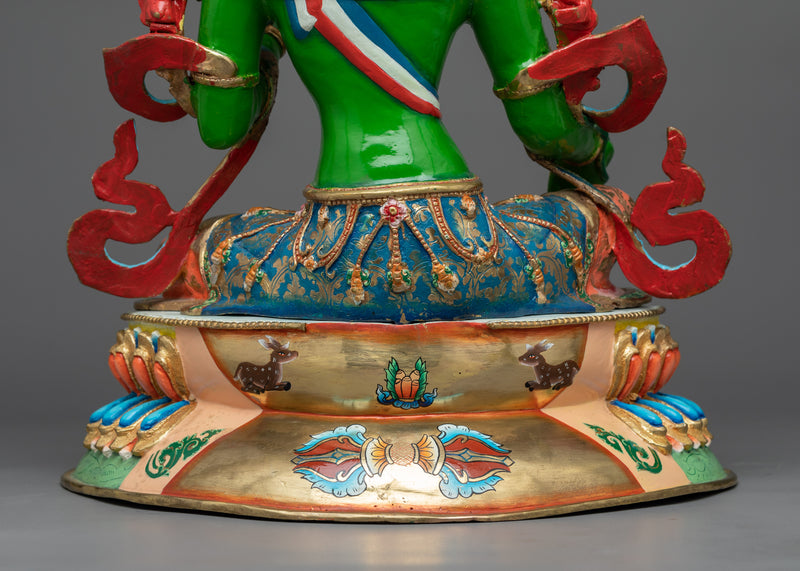 Hand-painted Colorful Green Tara Statue | Compassionate Enlightened Female Buddha