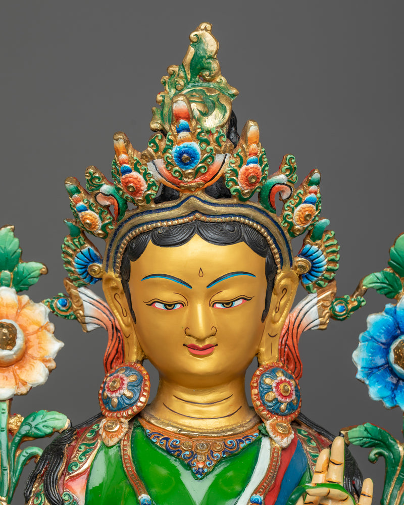 Hand-painted Colorful Green Tara Statue | Compassionate Enlightened Female Buddha