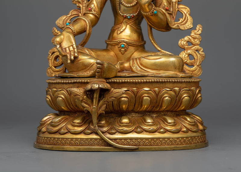 Golden Green Tara Statue | Handmade in Nepal by Nepali Artists