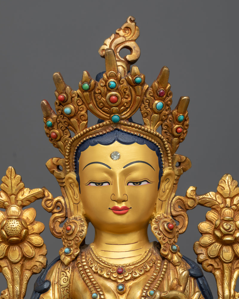 Golden Green Tara Statue | Handmade in Nepal by Nepali Artists