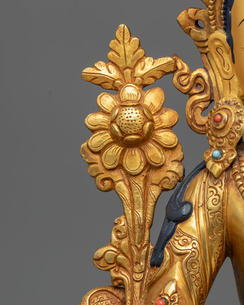 Golden Green Tara Statue | Handmade in Nepal by Nepali Artists