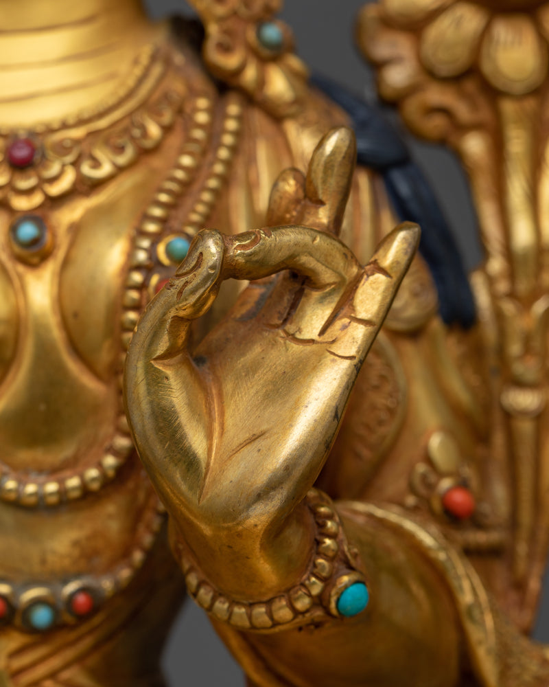 Golden Green Tara Statue | Handmade in Nepal by Nepali Artists