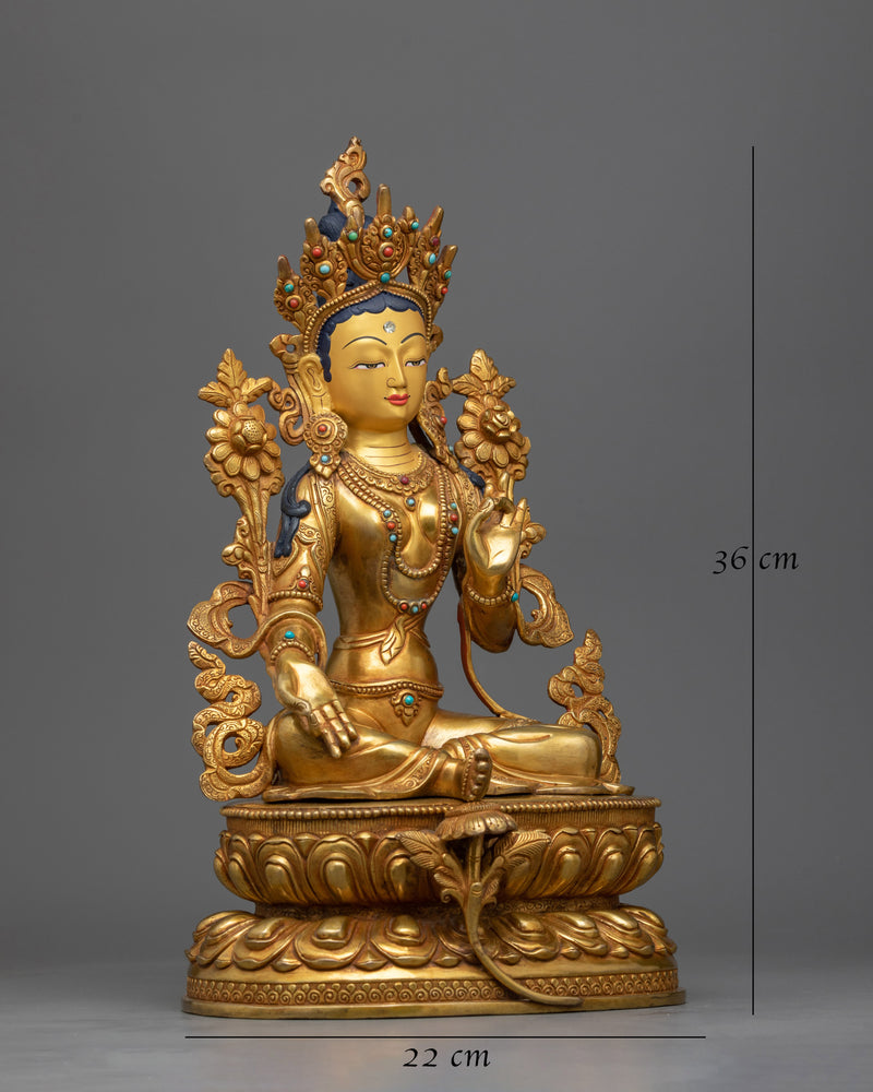 Golden Green Tara Statue | Handmade in Nepal by Nepali Artists