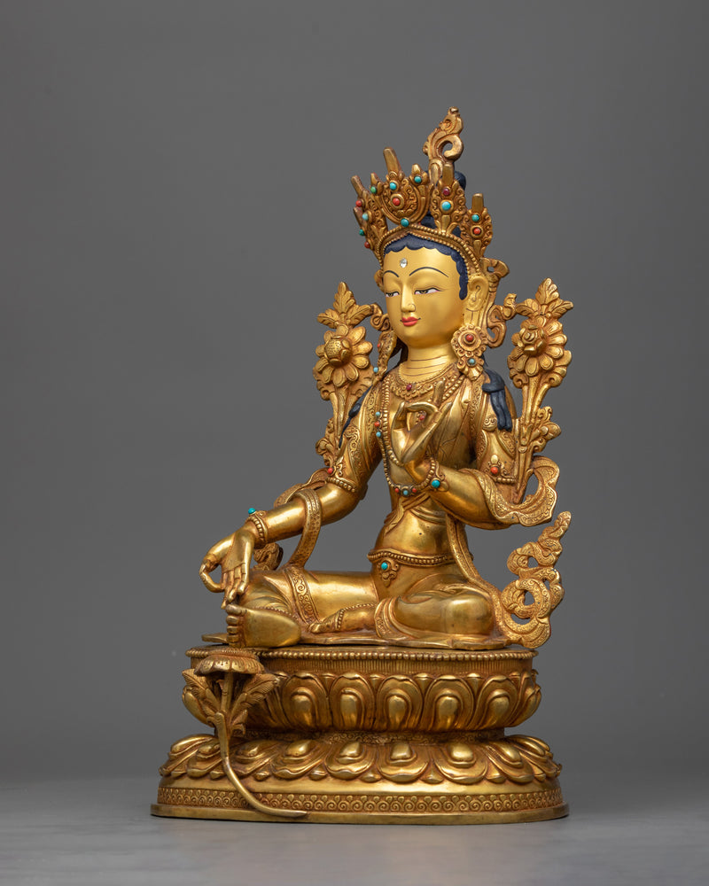 Golden Green Tara Statue | Handmade in Nepal by Nepali Artists