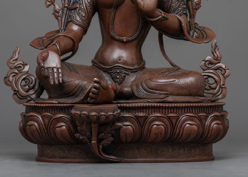 Mother Arya Green Tara Sculpture in Oxidized Elegance | Sanctuary of Swift Compassion