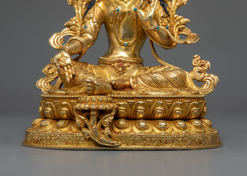 Green Tara Idol in 24K Gold | The Essence of Active Compassion