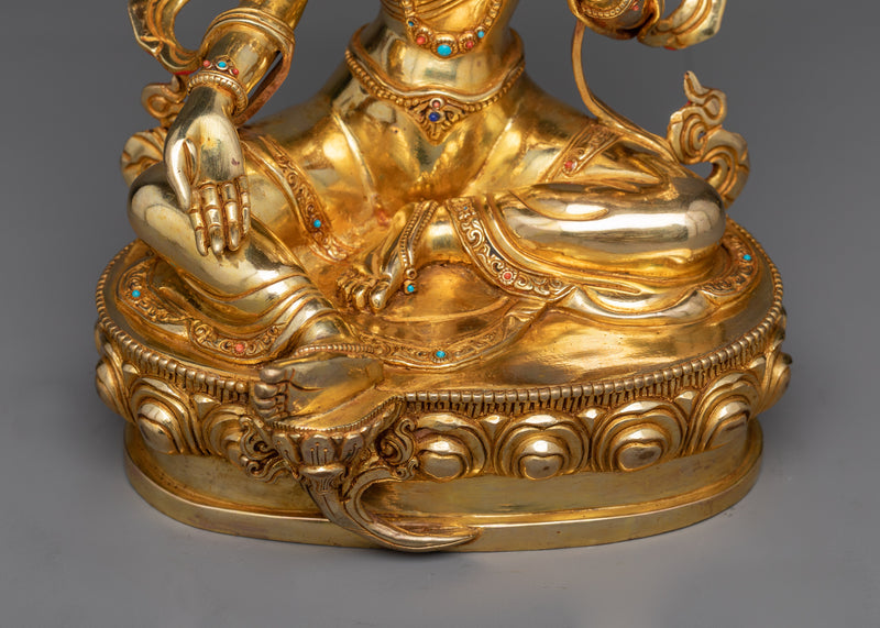 The Green Tara Gilt Copper Sculpture | Resplendent Protector