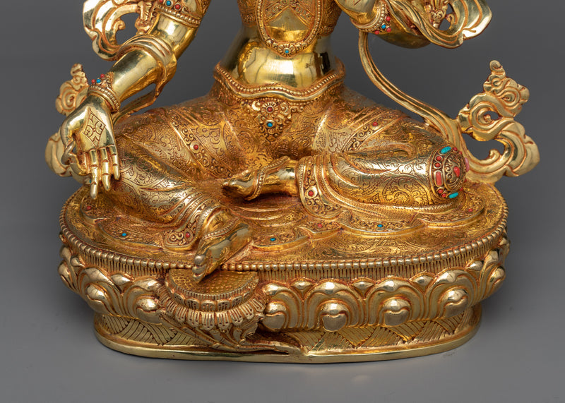 The Deity Green Tara Statue in 24K Gold | Essence of Compassion