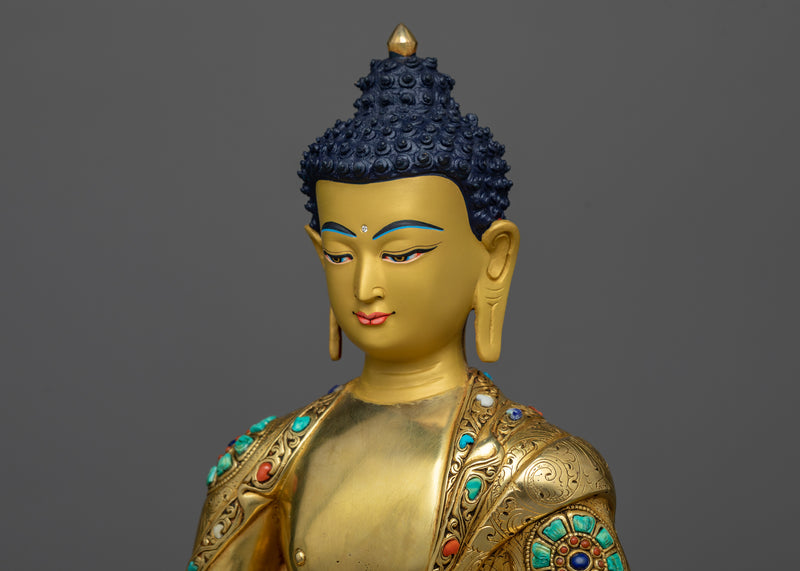 Statue of Buddha Amitabha | 24K Gold and Gemstone Majesty