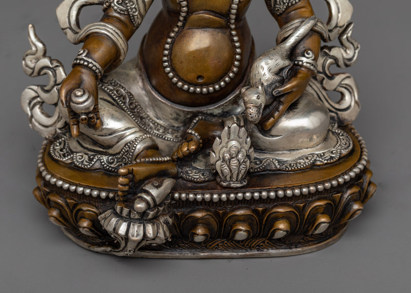 Nepalese Dzambhala Sculpture | Silver-Plated Wealth Deity