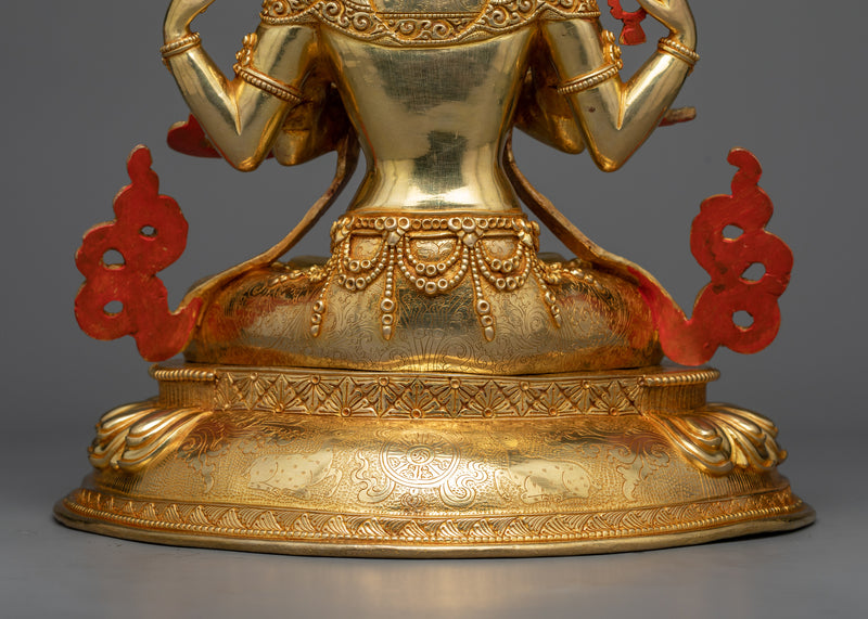 4-Arm Chenrezig Bodhisattva in 24K Gold | Embodiment of Compassion