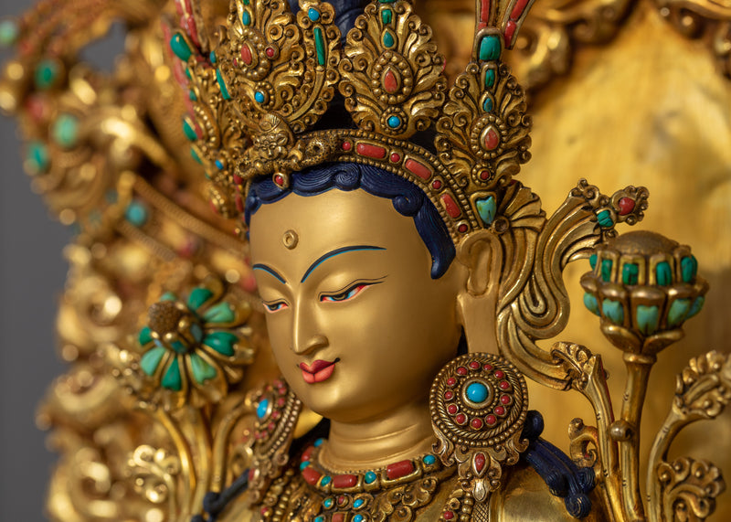 Shyama Tara on Shrine and Majestic Crown | Adorned in 24K Gold and Spirituality