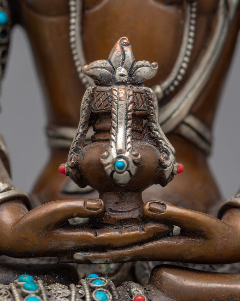 Amitayus Sculpture Adorned with Gemstones | Nepalese Handicrafts