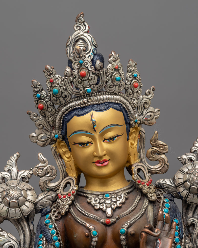 white-tara-sculpture with gemstones