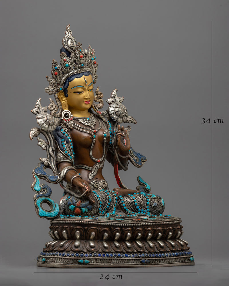 white-tara-sculpture with gemstones