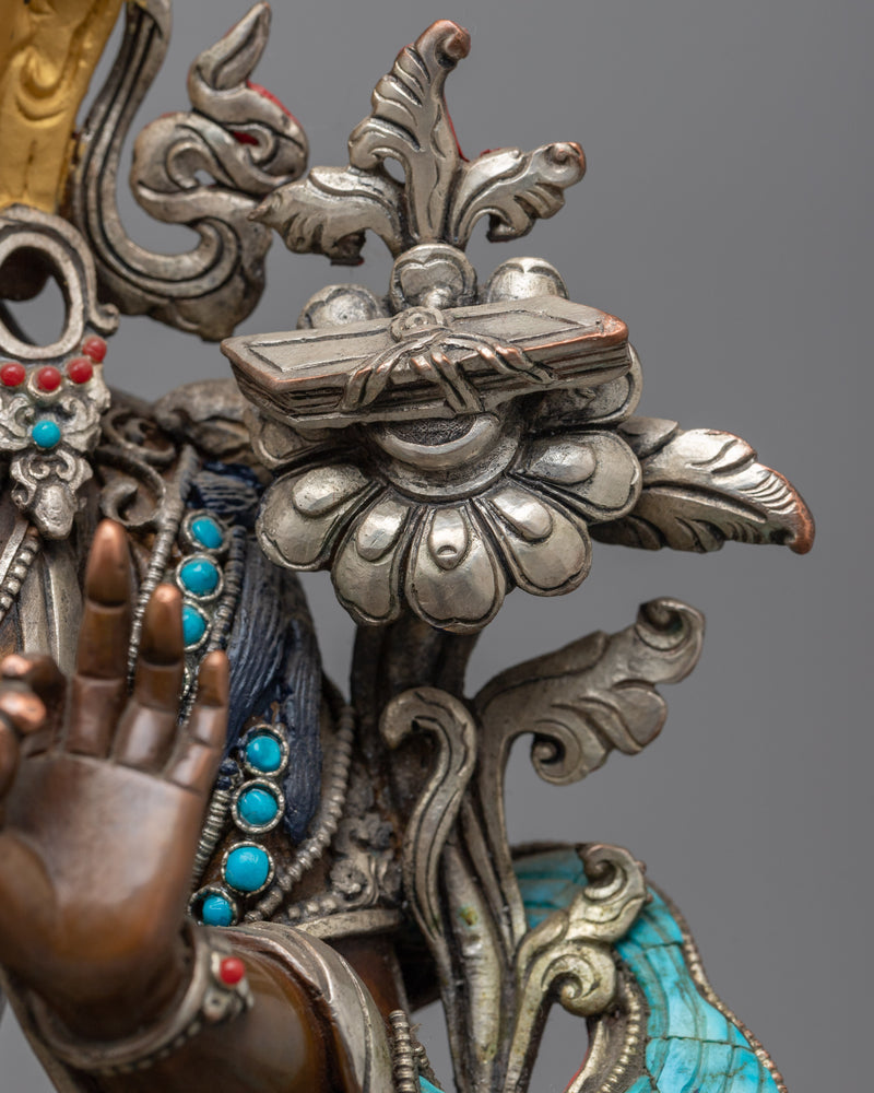 Manjushri Sculpture Adorned with Gemstones | Himalayan Buddhist Artworks