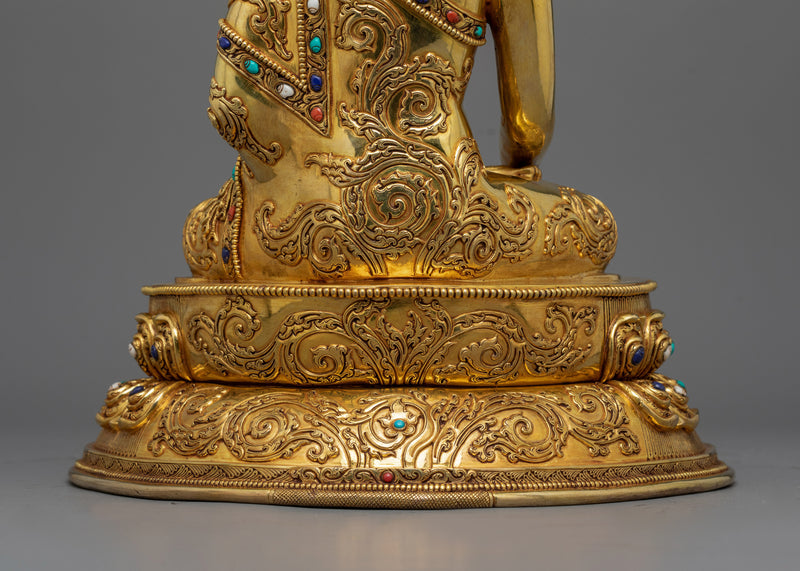 Shakyamuni Buddha with Elongated Ear Sculpture | 3 layers of Gold Gilding