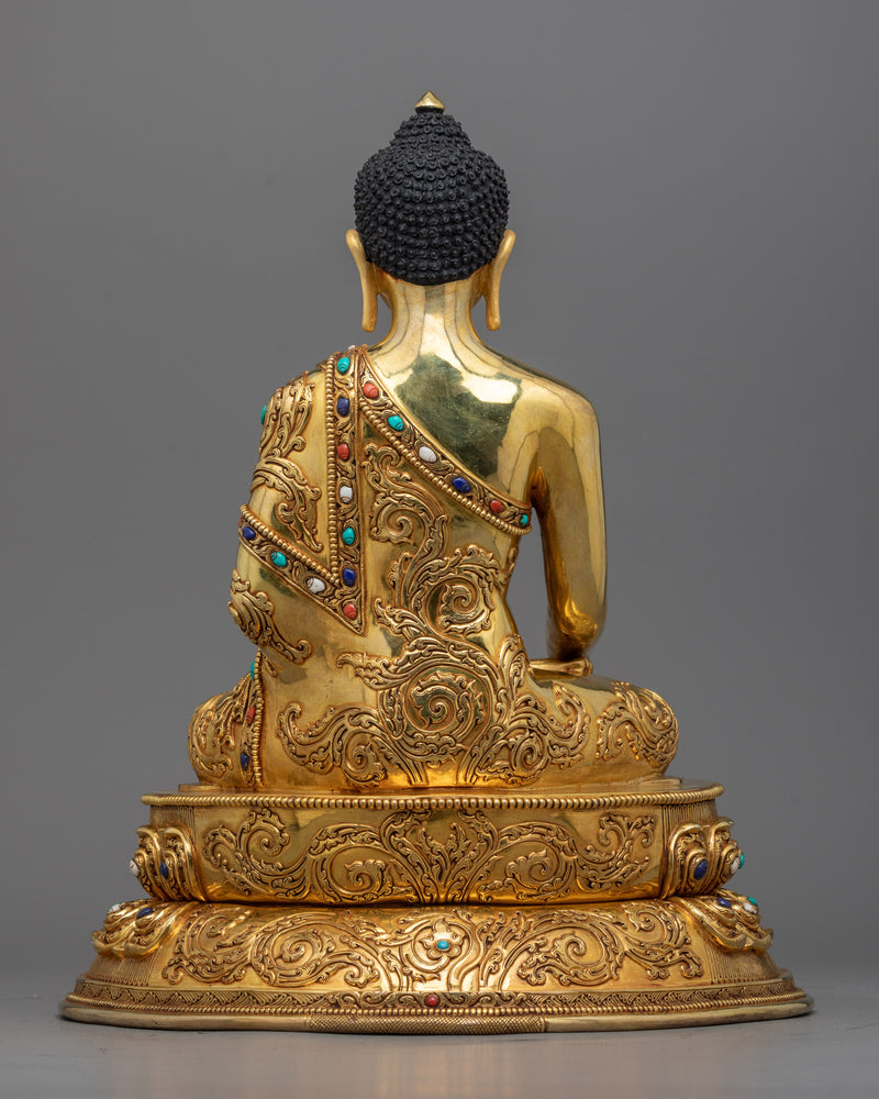 Shakyamuni Buddha with Elongated Ear Sculpture | 3 layers of Gold Gilding