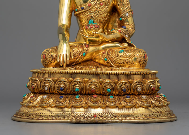 Shakyamuni Buddha with Elongated Ear Sculpture | 3 layers of Gold Gilding