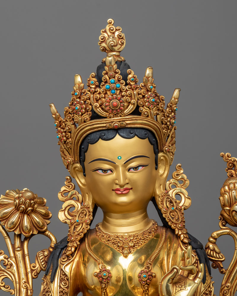 green-tara-triple layer gilt statue