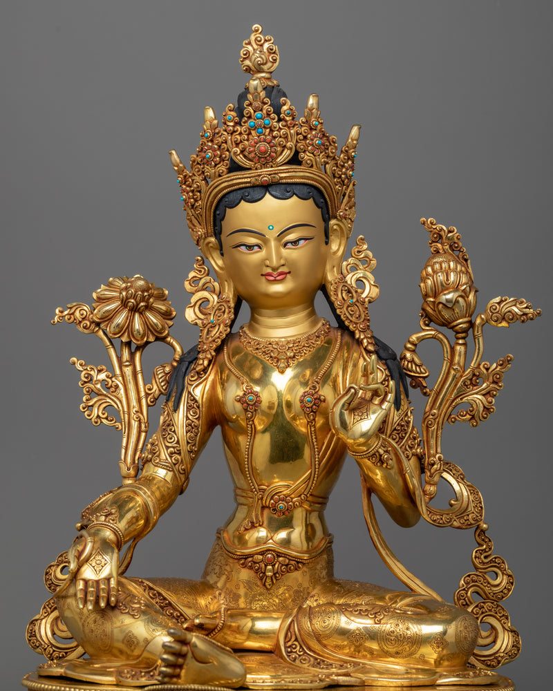 green-tara-triple layer gilt statue