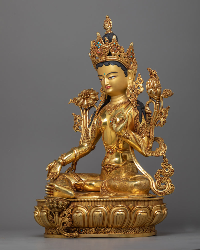 green-tara-triple layer gilt statue