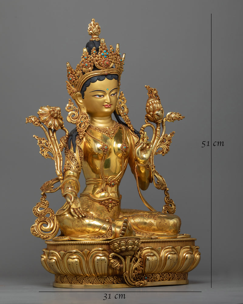 green-tara-triple layer gilt statue