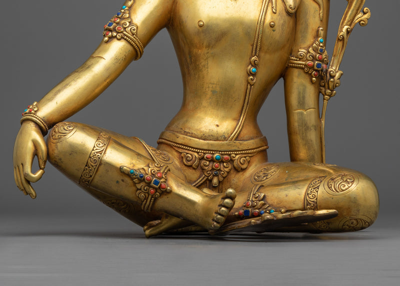 2-Arm Lokeshvara Statue | Essence of Compassion in Gold Gilded Copper