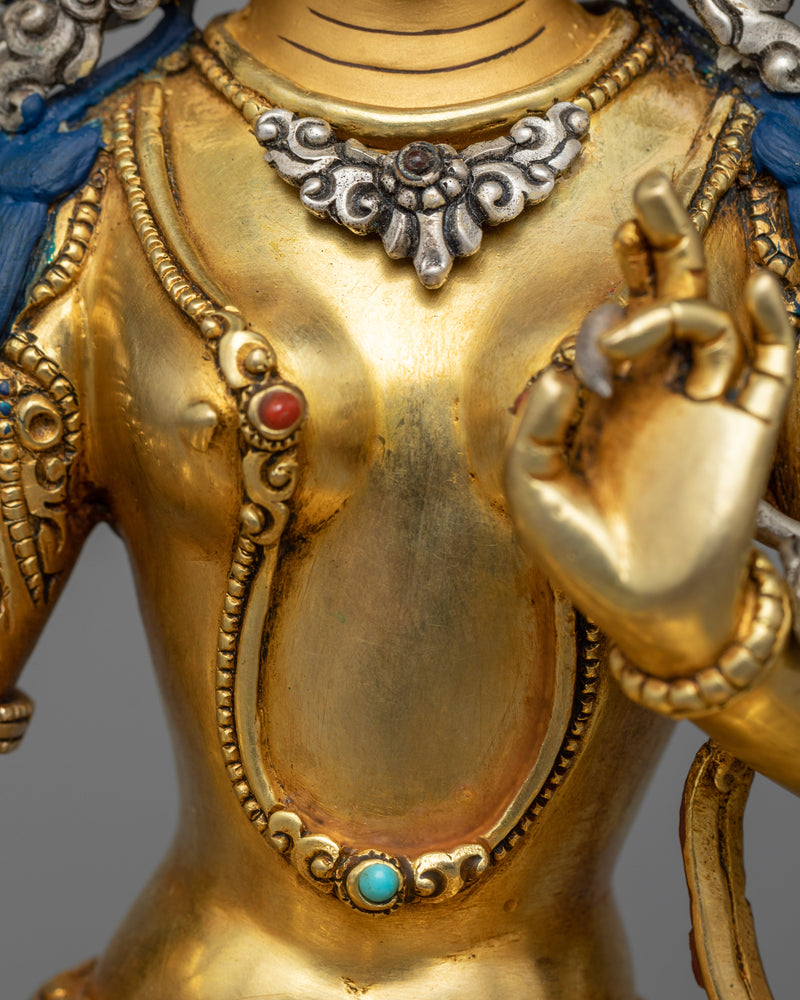 Beautiful Statue of Green Tara | Protector in Lustrous Gold & Silver