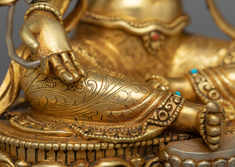 Beautiful Statue of Green Tara | Protector in Lustrous Gold & Silver