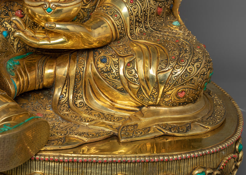 Majestic Guru Rinpoche with Two Consorts Sculpture | Unity of Wisdom and Compassion